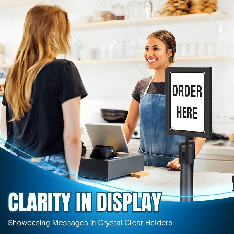 Flexzion Stanchion Sign Holder Indoor Outdoor Sign Holder Topper 2.36" Dia (8.5" x 11" A4 Frame) Portrait Double Sided Plexiglass Sign Post Frame Crowd Control and Queuing Sign Bracket - Image 3